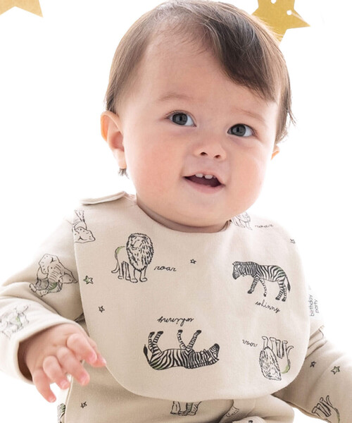 birthday party（バースデイパーティー）の「【お揃い】ウラゲアニマルプリントスタイ（スタイ/よだれかけ・キッズ・ベージュ系その他/グリーン系その他・FREE）」の2枚目の写真