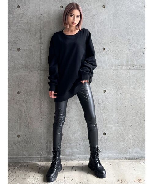 gyda フレアレギンス　フェイクレザーレギンス　裏起毛　ブラック GYDA（ジェイダ）の「RAISED BACKフェイクレザーレギンス