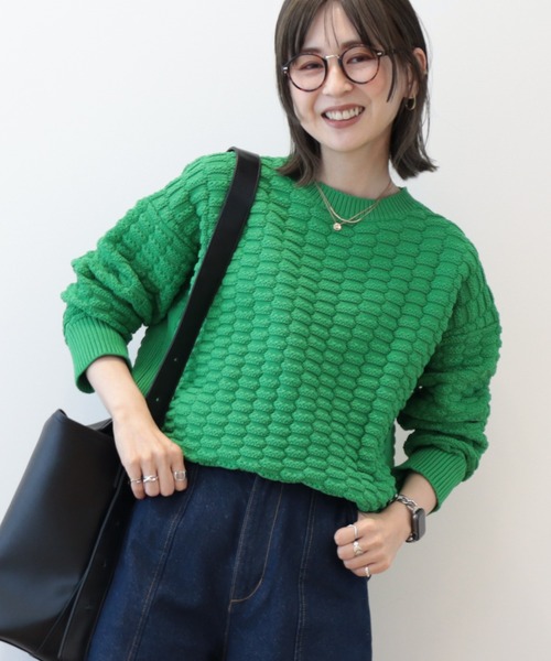 AMERICAN HOLIC（アメリカンホリック）の「エコカルットポコポコプルオーバー<エコ・軽い・ニット>（ニット/セーター・レディース・グリーン/マスタード/アイボリー/パープル/ブラック・M/L）」の3枚目の写真