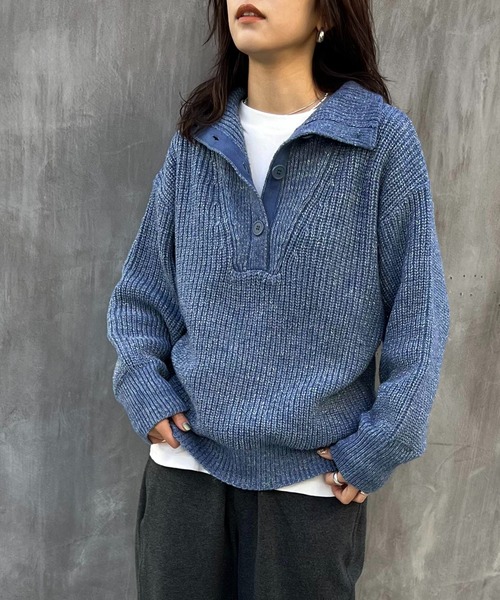 セール】【SETUP7】ハーフボタンローゲージハイネックラメニット