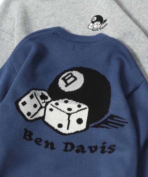 BEN DAVIS（ベンデイビス）の「BEN DAVIS/ベンデイビス DICE ＆ BALL KNIT TOP/オーバーサイズ ニット ストリート バックプリント ロゴ ワンポイント刺繍 セーター（ニット/セーター・メンズ・グレー/オフホワイト/ブラック/グレイッシュブルー・M/L/XL）」の4枚目の写真