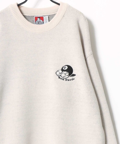 BEN DAVIS（ベンデイビス）の「BEN DAVIS/ベンデイビス DICE ＆ BALL KNIT TOP/オーバーサイズ ニット ストリート バックプリント ロゴ ワンポイント刺繍 セーター（ニット/セーター・メンズ・グレー/オフホワイト/ブラック/グレイッシュブルー・M/L/XL）」の5枚目の写真