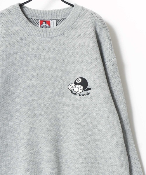 BEN DAVIS（ベンデイビス）の「BEN DAVIS/ベンデイビス DICE ＆ BALL KNIT TOP/オーバーサイズ ニット ストリート バックプリント ロゴ ワンポイント刺繍 セーター（ニット/セーター・メンズ・グレー/オフホワイト/ブラック/グレイッシュブルー・M/L/XL）」の9枚目の写真