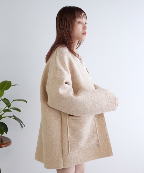 w closet（ダブルクローゼット）の「【リバーシブル】エアリーボア起毛ジャケット（ノーカラージャケット・レディース・サックスブルー/グレイッシュベージュ/ブラック・FREE）」の6枚目の写真