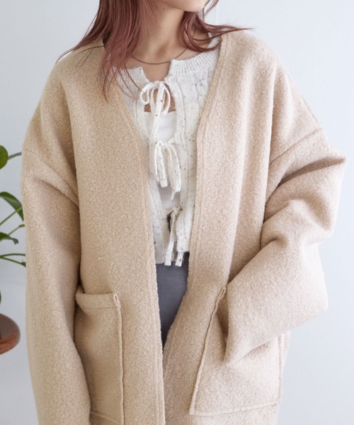 w closet（ダブルクローゼット）の「【リバーシブル】エアリーボア起毛ジャケット（ノーカラージャケット・レディース・サックスブルー/グレイッシュベージュ/ブラック・FREE）」の8枚目の写真