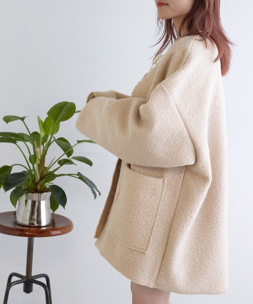 w closet（ダブルクローゼット）の「【リバーシブル】エアリーボア起毛ジャケット（ノーカラージャケット・レディース・サックスブルー/グレイッシュベージュ/ブラック・FREE）」の11枚目の写真