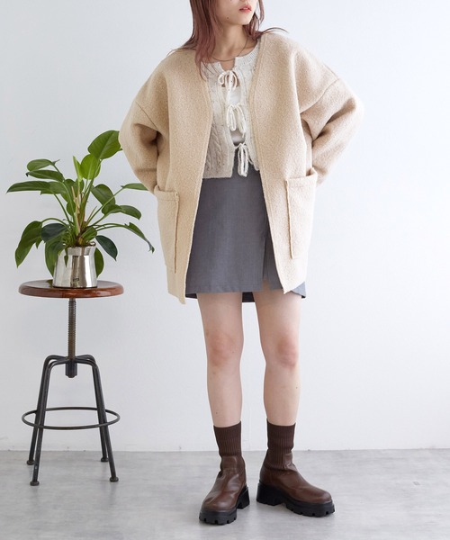 アルページュ ストーリー ブローチ付ノーカラージレ セットアップ／手洗い可】ノーカラージレベスト（ベスト） | cloenc