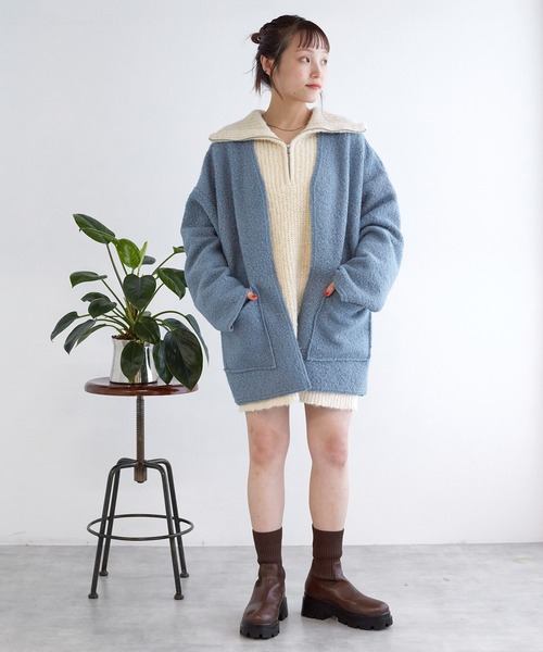 w closet（ダブルクローゼット）の「【リバーシブル】エアリーボア起毛ジャケット（ノーカラージャケット・レディース・サックスブルー/グレイッシュベージュ/ブラック・FREE）」の14枚目の写真