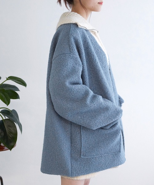 w closet（ダブルクローゼット）の「【リバーシブル】エアリーボア起毛ジャケット（ノーカラージャケット・レディース・サックスブルー/グレイッシュベージュ/ブラック・FREE）」の15枚目の写真