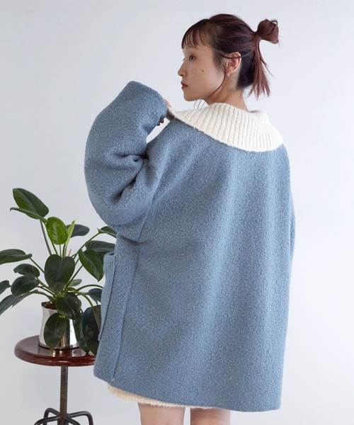 w closet（ダブルクローゼット）の「【リバーシブル】エアリーボア起毛ジャケット（ノーカラージャケット・レディース・サックスブルー/グレイッシュベージュ/ブラック・FREE）」の16枚目の写真