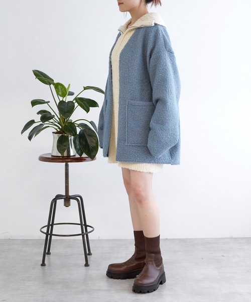 w closet（ダブルクローゼット）の「【リバーシブル】エアリーボア起毛ジャケット（ノーカラージャケット・レディース・サックスブルー/グレイッシュベージュ/ブラック・FREE）」の18枚目の写真