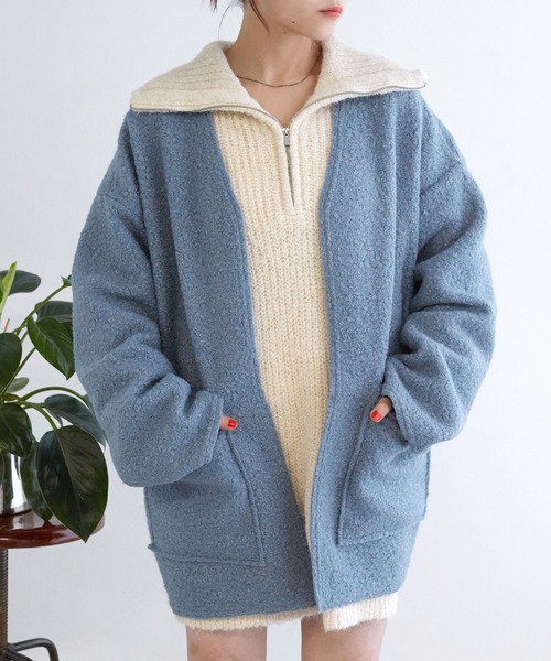 w closet（ダブルクローゼット）の「【リバーシブル】エアリーボア起毛ジャケット（ノーカラージャケット・レディース・サックスブルー/グレイッシュベージュ/ブラック・FREE）」の19枚目の写真