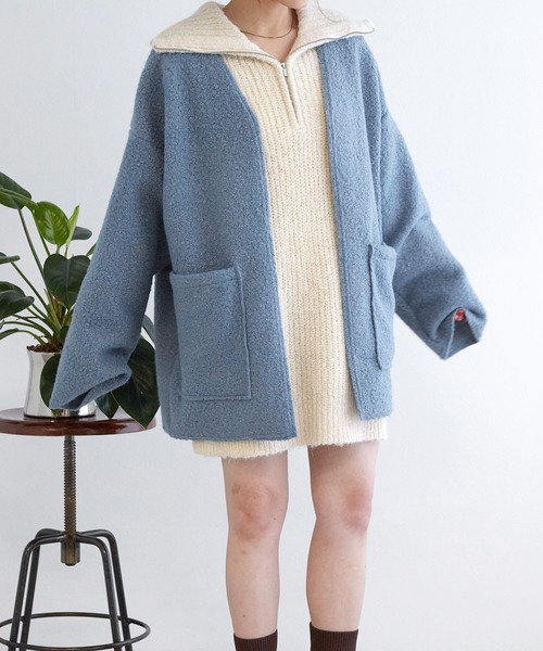 w closet（ダブルクローゼット）の「【リバーシブル】エアリーボア起毛ジャケット（ノーカラージャケット・レディース・サックスブルー/グレイッシュベージュ/ブラック・FREE）」の21枚目の写真