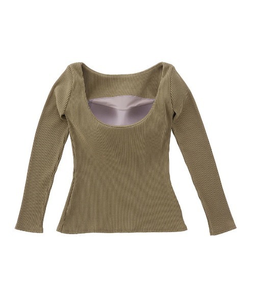 OUR WACOAL カップインバックオープンリブTシャツ　M グレー OUR WACOAL カップインバックオープンリブTシャツ