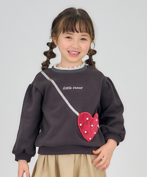 apres les cours(アプレレクール)の「【あったか】裏シャギーポシェット&ファーポケットトレーナー(スウェット・キッズ・サーモンピンク/チャコール/サックスブルー/その他2・80/90/110/120/100/130/140)」の2枚目の写真