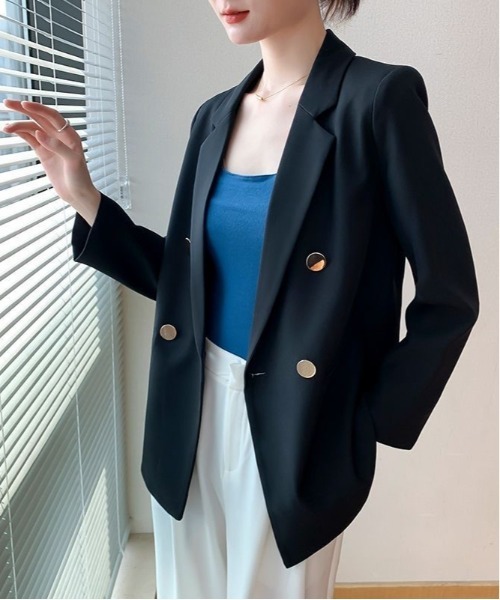 gossip!ロサンゼルス(ゴシップロサンゼルス)の「ビッグシルエットカジュアルスーツジャケット/ダブルボタンテーラードジャケット(テーラードジャケット・レディース・ブラック/オフホワイト・L/M/S/XL)」の11枚目の写真
