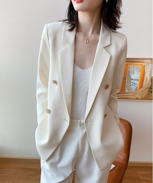 gossip!ロサンゼルス(ゴシップロサンゼルス)の「ビッグシルエットカジュアルスーツジャケット/ダブルボタンテーラードジャケット(テーラードジャケット・レディース・ブラック/オフホワイト・L/M/S/XL)」の8枚目の写真