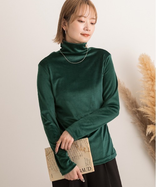 ad thie(アドティエ)の「ベロア素材 ハイネックプルオーバー(Tシャツ/カットソー・レディース・ブラック/オフホワイト/グレー/キャメル/ボルドー/ピンク/ダークグリーン・FREE)」の22枚目の写真