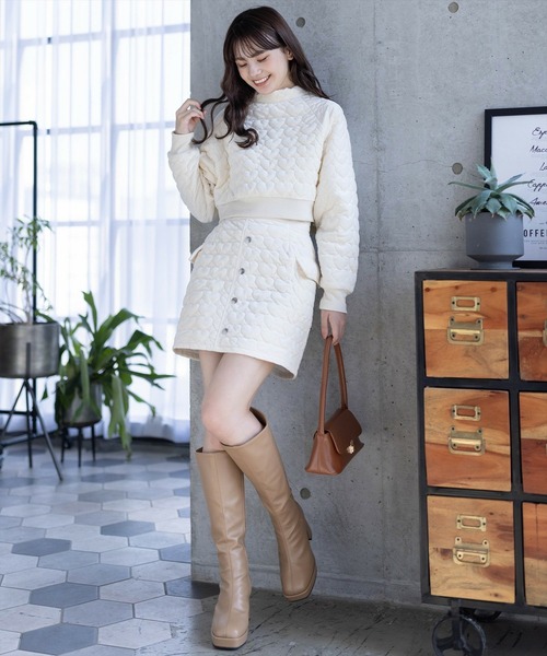 clear（クリア）の「ハートキルティングミニスカート[セットアップ可能]（スカート・レディース・アイボリー/ピンク/グレイッシュベージュ/ブラック・S/M）」の14枚目の写真