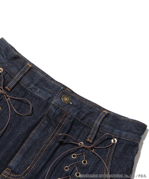 atmos pink（アトモスピンク）の「atmos pink  × ANGEL BLUE ナカムラくんワッペン付き デニムスカート 【SP】（デニムスカート・レディース・インディゴブルー/ライトブルー・S/M）」の5枚目の写真