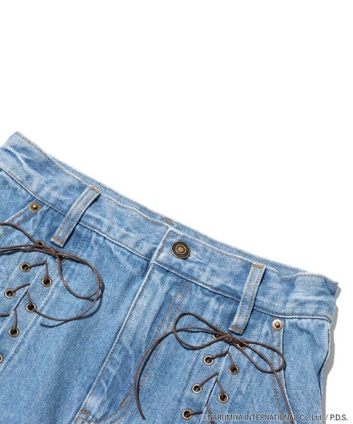 atmos pink（アトモスピンク）の「atmos pink  × ANGEL BLUE ナカムラくんワッペン付き デニムスカート 【SP】（デニムスカート・レディース・インディゴブルー/ライトブルー・S/M）」の6枚目の写真