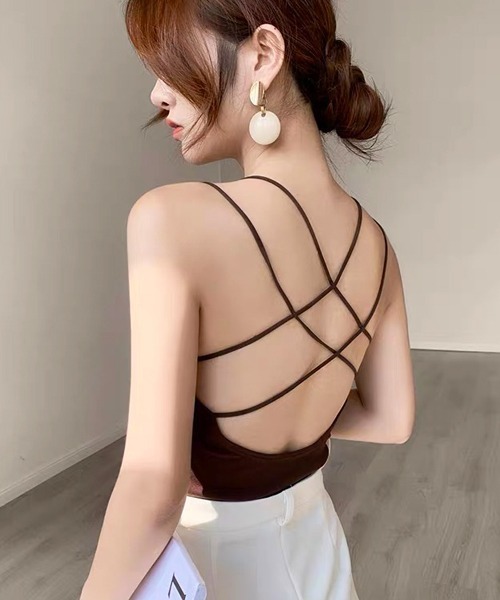 ad thie(アドティエ)の「バッククロス カップ付きインナーキャミソール(キャミソール・レディース・キャメル/ライトグレー/レッド/ブラウン/ライトグリーン/オフホワイト/ブラック・FREE)」の12枚目の写真