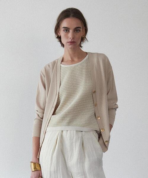 Liesse(リエス)の「アクセント釦カーディガン(カーディガン/ボレロ・レディース・スミクロ/オレンジ/アイボリー/セージグリーン・FREE)」の2枚目の写真