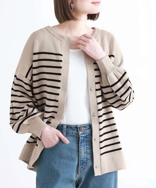 n'OrLABEL(ノアールレーベル)の「【廃盤】『前後2wayボーダーカーディガン』(カーディガン/ボレロ・レディース・ネイビー/ライトベージュ・FREE)」の5枚目の写真