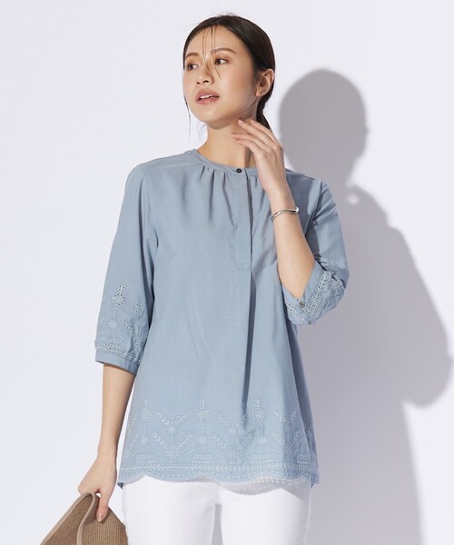 J.PRESS Ladies(J.プレス レディス)の「【WEB限定カラーあり・洗える】セルロース刺繍 ブラウス(シャツ/ブラウス・レディース・イエロー系/ネイビー系/アイボリー系/ホワイト系/ダルブルー系・XS)」の4枚目の写真
