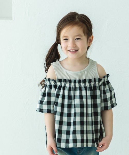 pairmanon（ペアマノン）の「オフショル風 ワッフルドッキングブラウス（シャツ/ブラウス・キッズ・ブラック/アイボリー/ライトベージュ・130/90/110/120/140/100/150）」の3枚目の写真