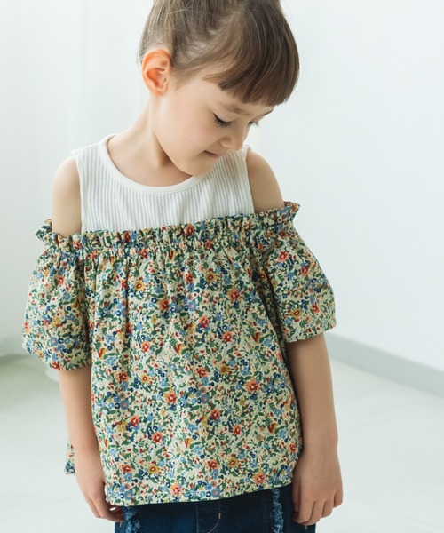 pairmanon（ペアマノン）の「オフショル風 ワッフルドッキングブラウス（シャツ/ブラウス・キッズ・ブラック/アイボリー/ライトベージュ・130/90/110/120/140/100/150）」の5枚目の写真