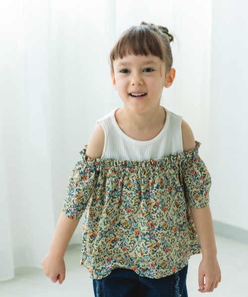 pairmanon（ペアマノン）の「オフショル風 ワッフルドッキングブラウス（シャツ/ブラウス・キッズ・ブラック/アイボリー/ライトベージュ・130/90/110/120/140/100/150）」の9枚目の写真