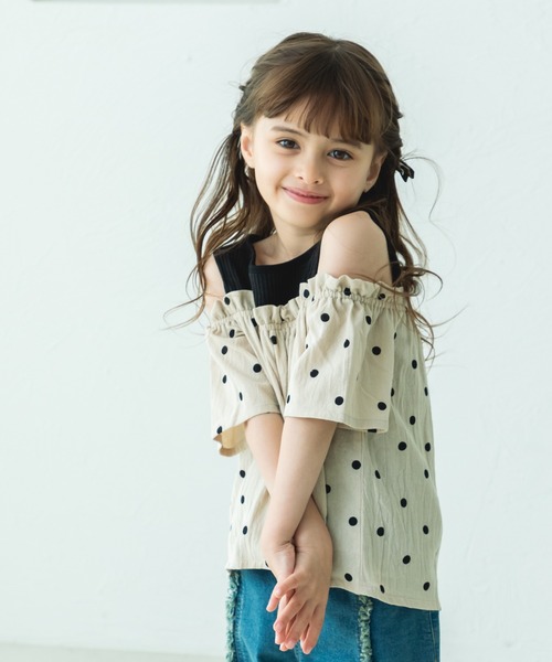 pairmanon（ペアマノン）の「オフショル風 ワッフルドッキングブラウス（シャツ/ブラウス・キッズ・ブラック/アイボリー/ライトベージュ・130/90/110/120/140/100/150）」の10枚目の写真