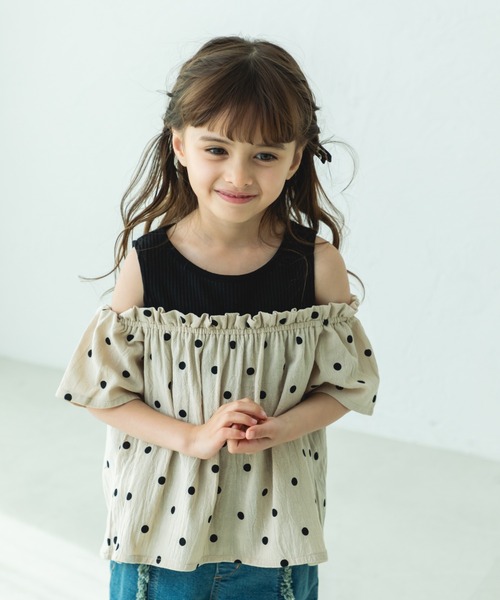 pairmanon（ペアマノン）の「オフショル風 ワッフルドッキングブラウス（シャツ/ブラウス・キッズ・ブラック/アイボリー/ライトベージュ・130/90/110/120/140/100/150）」の12枚目の写真