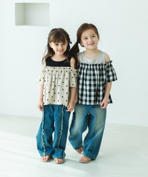 pairmanon（ペアマノン）の「オフショル風 ワッフルドッキングブラウス（シャツ/ブラウス・キッズ・ブラック/アイボリー/ライトベージュ・130/90/110/120/140/100/150）」の13枚目の写真