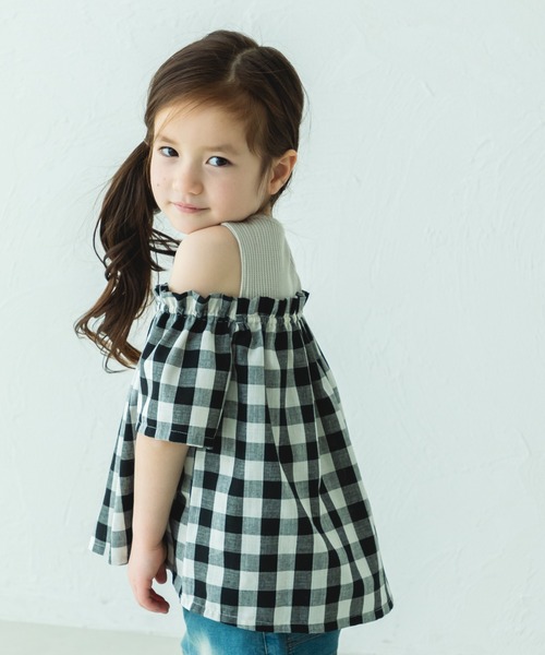 pairmanon（ペアマノン）の「オフショル風 ワッフルドッキングブラウス（シャツ/ブラウス・キッズ・ブラック/アイボリー/ライトベージュ・130/90/110/120/140/100/150）」の15枚目の写真