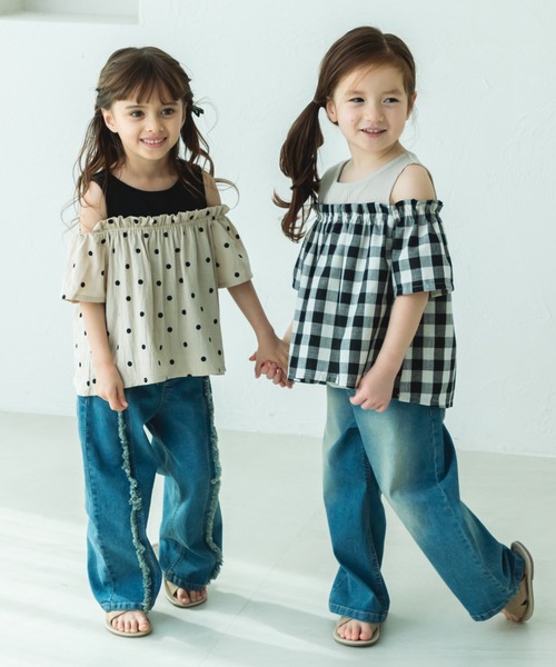 pairmanon（ペアマノン）の「オフショル風 ワッフルドッキングブラウス（シャツ/ブラウス・キッズ・ブラック/アイボリー/ライトベージュ・130/90/110/120/140/100/150）」の18枚目の写真