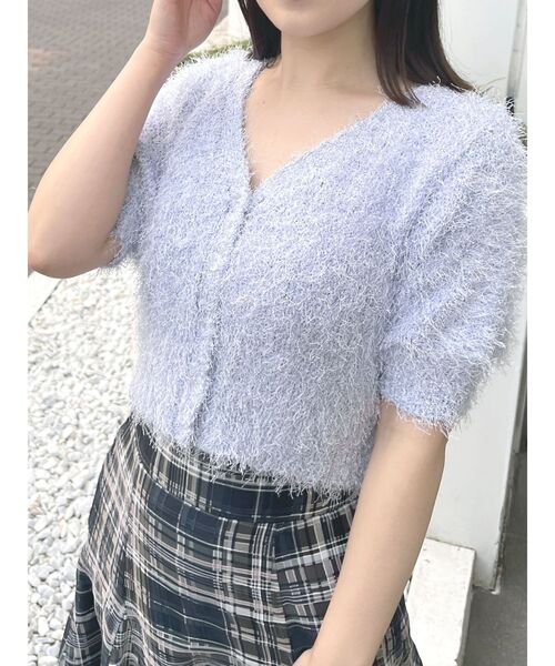 MERCURYDUO（マーキュリーデュオ）の「ラメシャギーニットカーディガン（カーディガン/ボレロ・レディース・ミント/グレー/オフホワイト/ピンク/ラベンダー・FREE）」の4枚目の写真