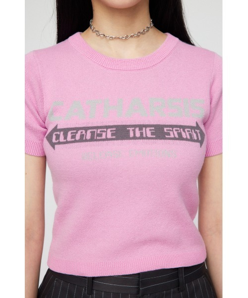 LAGUA GEM(ラグアジェム)の「JACQUARD KNIT Tシャツ(Tシャツ/カットソー・レディース・ピンク/ホワイト/チャコールグレー・FREE)」の5枚目の写真