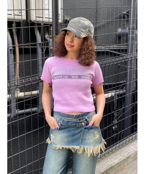 LAGUA GEM(ラグアジェム)の「JACQUARD KNIT Tシャツ(Tシャツ/カットソー・レディース・ピンク/ホワイト/チャコールグレー・FREE)」の20枚目の写真