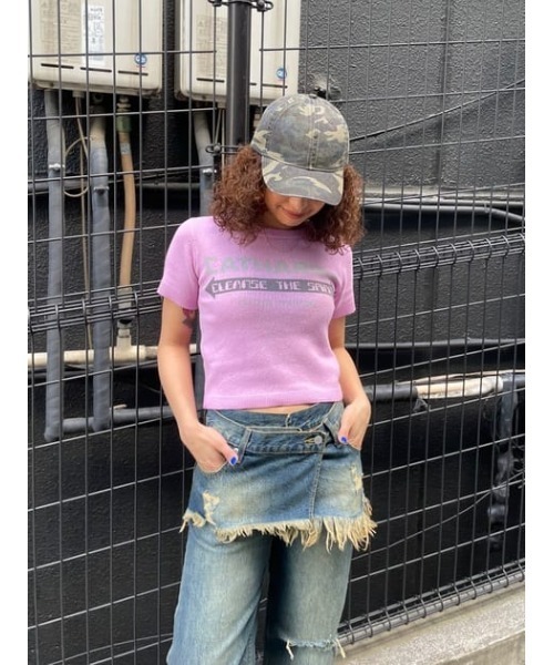 LAGUA GEM(ラグアジェム)の「JACQUARD KNIT Tシャツ(Tシャツ/カットソー・レディース・ピンク/ホワイト/チャコールグレー・FREE)」の21枚目の写真