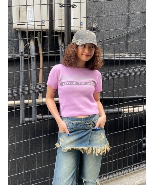 LAGUA GEM(ラグアジェム)の「JACQUARD KNIT Tシャツ(Tシャツ/カットソー・レディース・ピンク/ホワイト/チャコールグレー・FREE)」の22枚目の写真