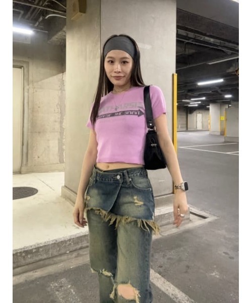 LAGUA GEM(ラグアジェム)の「JACQUARD KNIT Tシャツ(Tシャツ/カットソー・レディース・ピンク/ホワイト/チャコールグレー・FREE)」の11枚目の写真