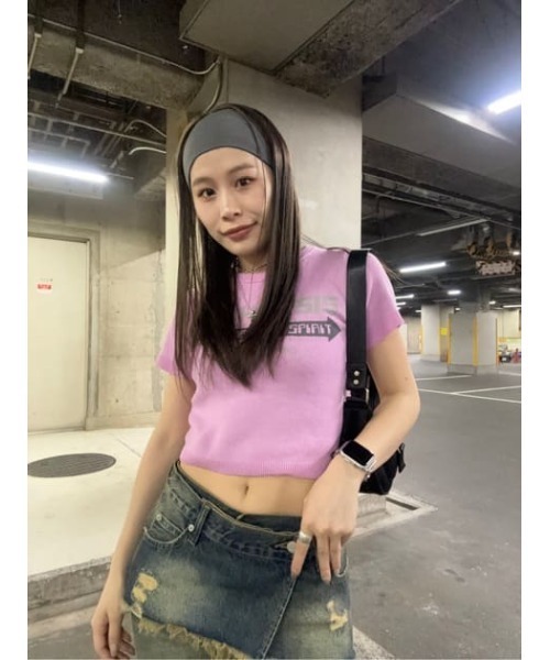 LAGUA GEM(ラグアジェム)の「JACQUARD KNIT Tシャツ(Tシャツ/カットソー・レディース・ピンク/ホワイト/チャコールグレー・FREE)」の12枚目の写真