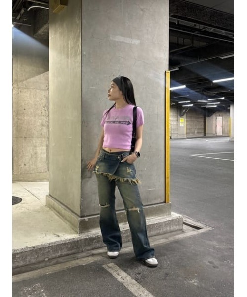 LAGUA GEM(ラグアジェム)の「JACQUARD KNIT Tシャツ(Tシャツ/カットソー・レディース・ピンク/ホワイト/チャコールグレー・FREE)」の16枚目の写真