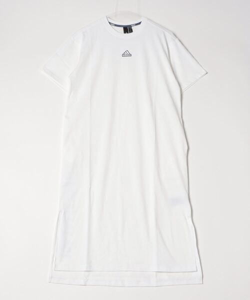 adidas（アディダス）の「アディダス adidas ワーディング ルーズフィット シングルジャージー Tシャツワンピース（シャツワンピース・レディース・グリーン/ホワイト/ダークグレー・S/M/L/XL）」の2枚目の写真