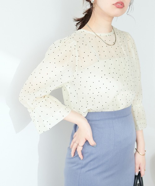 natural couture(ナチュラルクチュール)の「変わり織りシアー素材ブラウス(シャツ/ブラウス・レディース・ブラック/オフホワイト/ミント/ライトベージュ・FREE)」の3枚目の写真