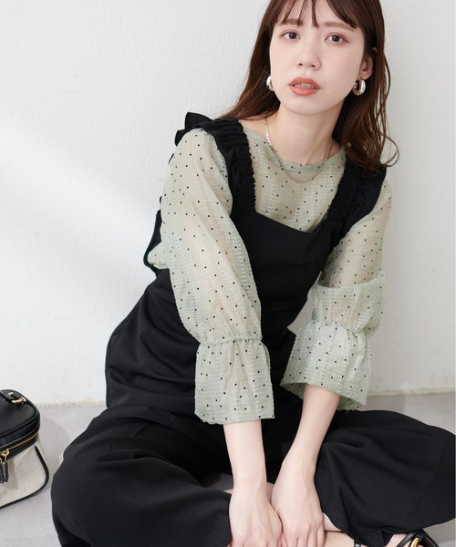 natural couture(ナチュラルクチュール)の「変わり織りシアー素材ブラウス(シャツ/ブラウス・レディース・ブラック/オフホワイト/ミント/ライトベージュ・FREE)」の4枚目の写真
