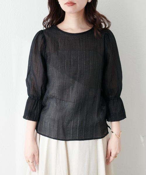 natural couture(ナチュラルクチュール)の「変わり織りシアー素材ブラウス(シャツ/ブラウス・レディース・ブラック/オフホワイト/ミント/ライトベージュ・FREE)」の20枚目の写真