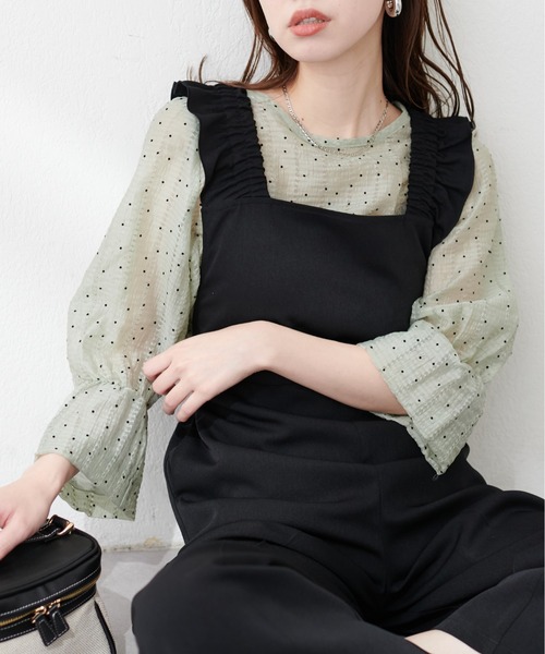 natural couture(ナチュラルクチュール)の「変わり織りシアー素材ブラウス(シャツ/ブラウス・レディース・ブラック/オフホワイト/ミント/ライトベージュ・FREE)」の15枚目の写真